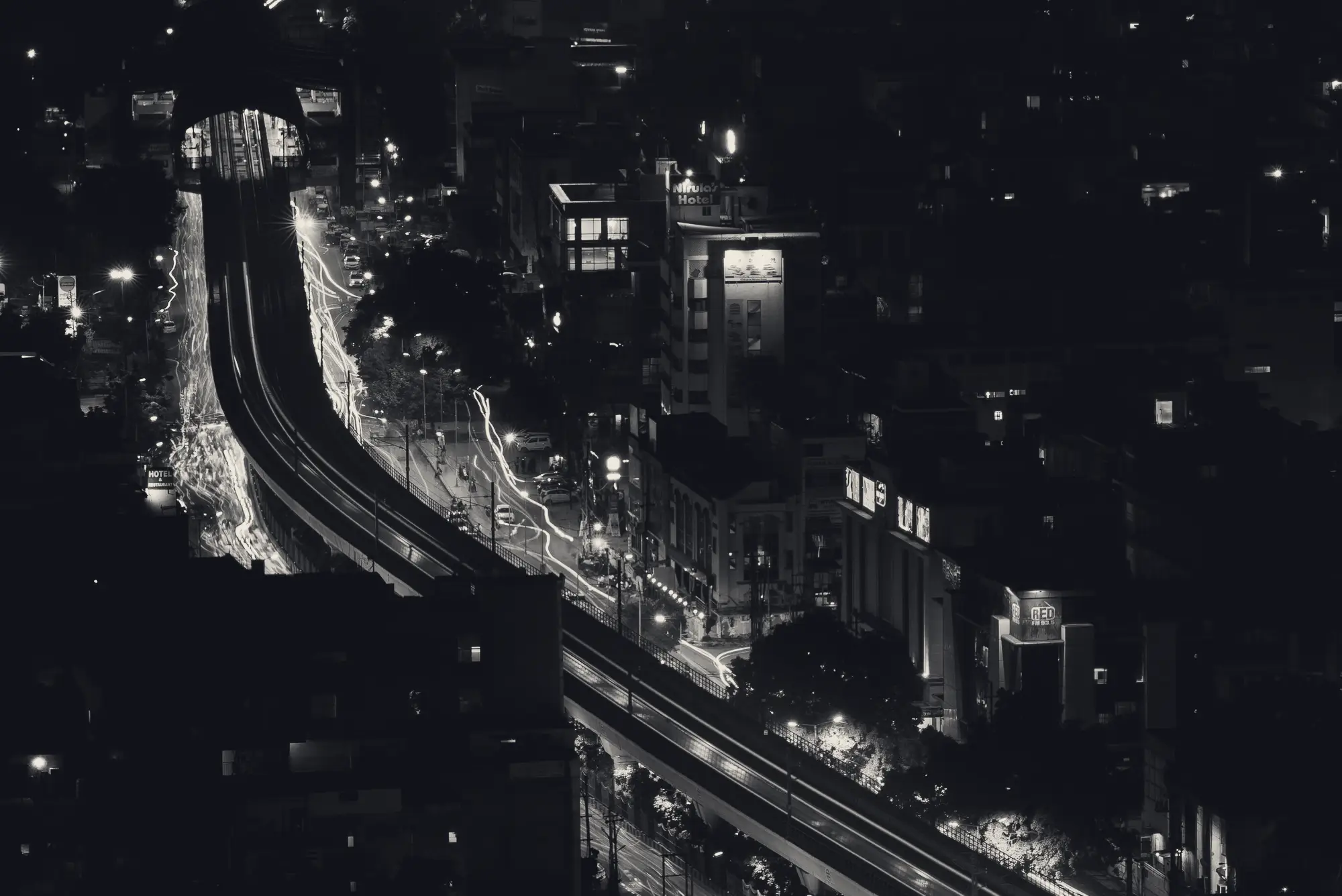 Delhi streets at night from above