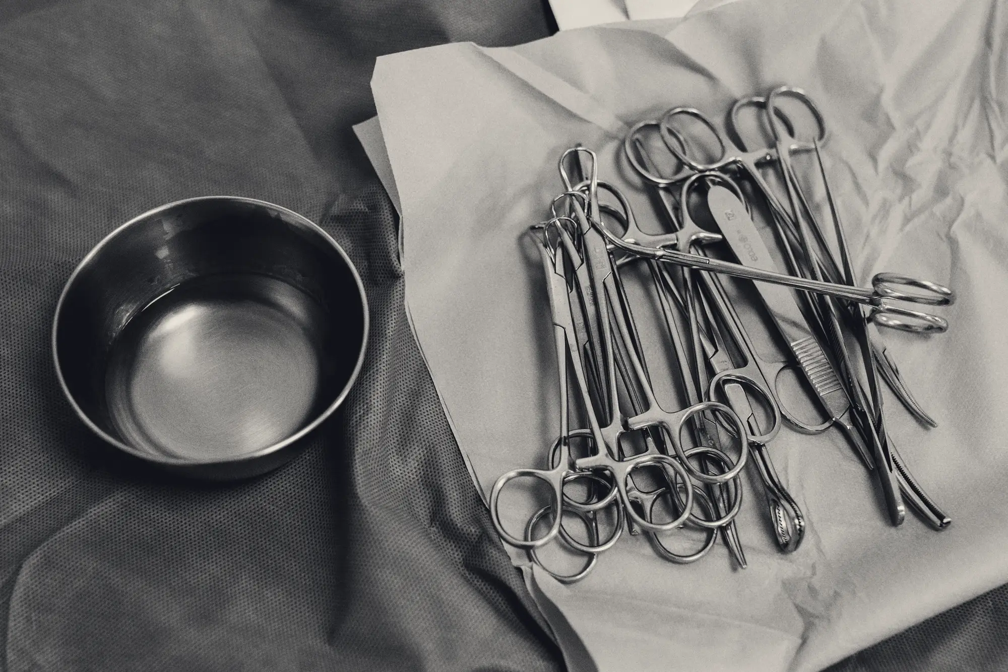 Sterile surgical instruments laid out